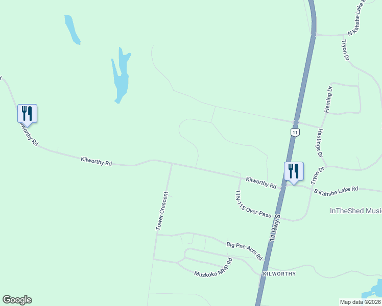 map of restaurants, bars, coffee shops, grocery stores, and more near 1108 Xavier Street in Gravenhurst