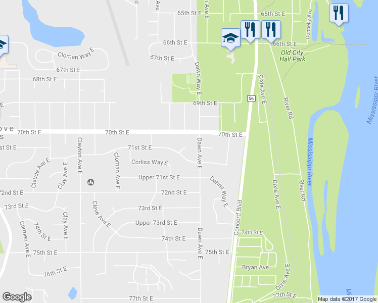 map of restaurants, bars, coffee shops, grocery stores, and more near 3949 71st Court East in Inver Grove Heights