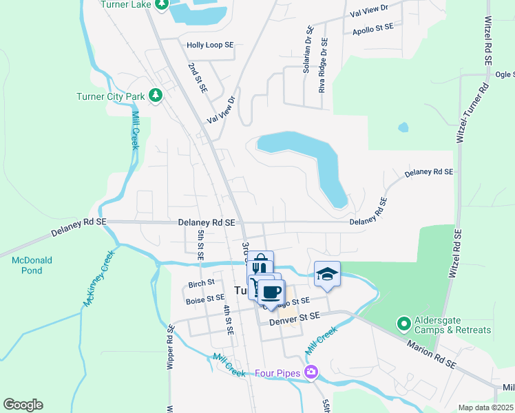 map of restaurants, bars, coffee shops, grocery stores, and more near 7441 Feather Court Southeast in Turner