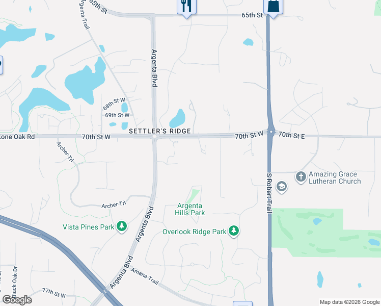 map of restaurants, bars, coffee shops, grocery stores, and more near 1266 70th Street West in Inver Grove Heights
