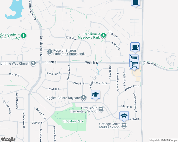 map of restaurants, bars, coffee shops, grocery stores, and more near 7086 Jocelyn Alcove in Cottage Grove