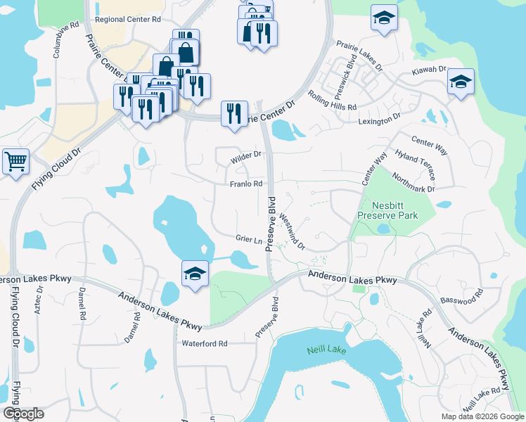 map of restaurants, bars, coffee shops, grocery stores, and more near 8675 Zachman Circle in Eden Prairie