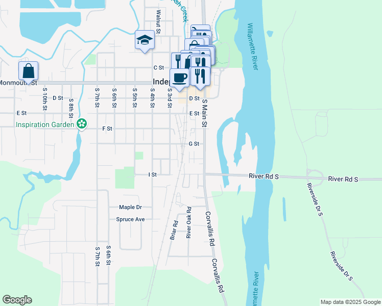 map of restaurants, bars, coffee shops, grocery stores, and more near 170 H Street in Independence