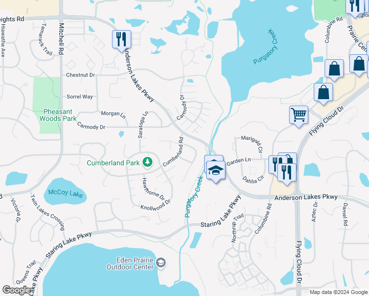 map of restaurants, bars, coffee shops, grocery stores, and more near 13595 Essex Ct in Eden Prairie