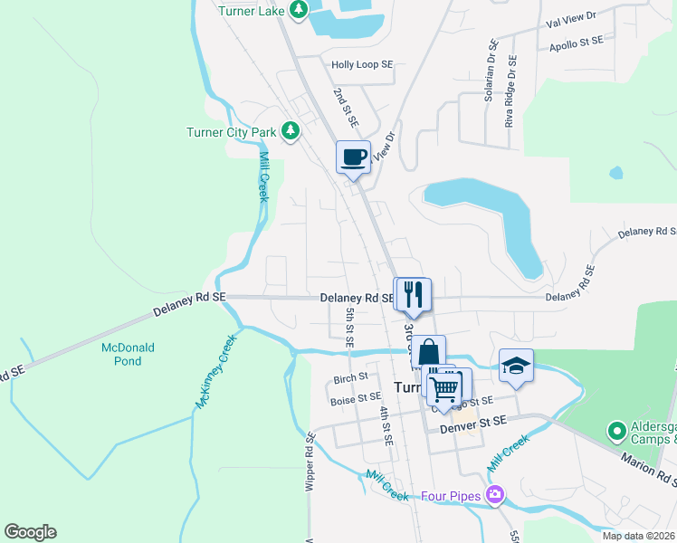 map of restaurants, bars, coffee shops, grocery stores, and more near 5003 Penny Lane Southeast in Turner