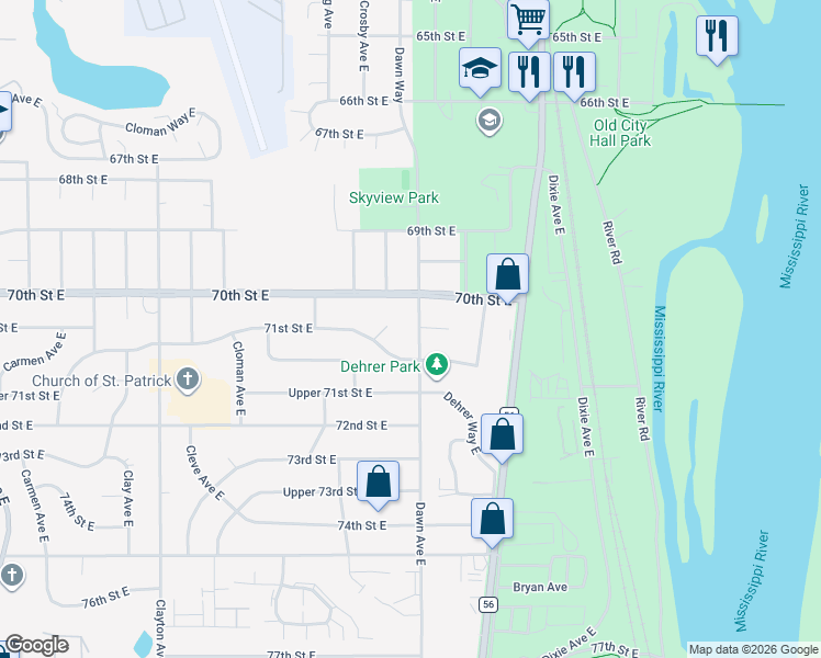 map of restaurants, bars, coffee shops, grocery stores, and more near 3949 71st Court East in Inver Grove Heights