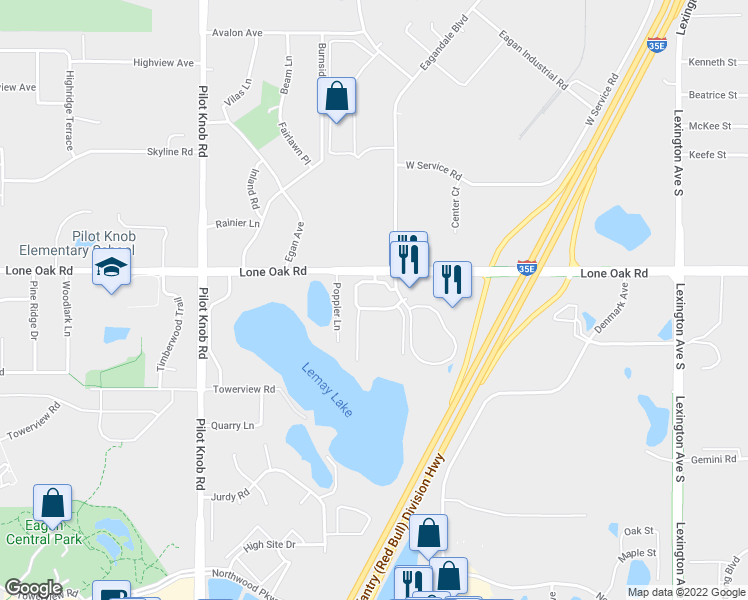 map of restaurants, bars, coffee shops, grocery stores, and more near 3005 Eagandale Place in Saint Paul