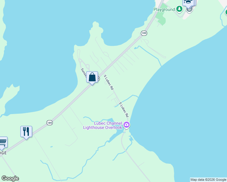 map of restaurants, bars, coffee shops, grocery stores, and more near 72 South Lubec Road in Lubec