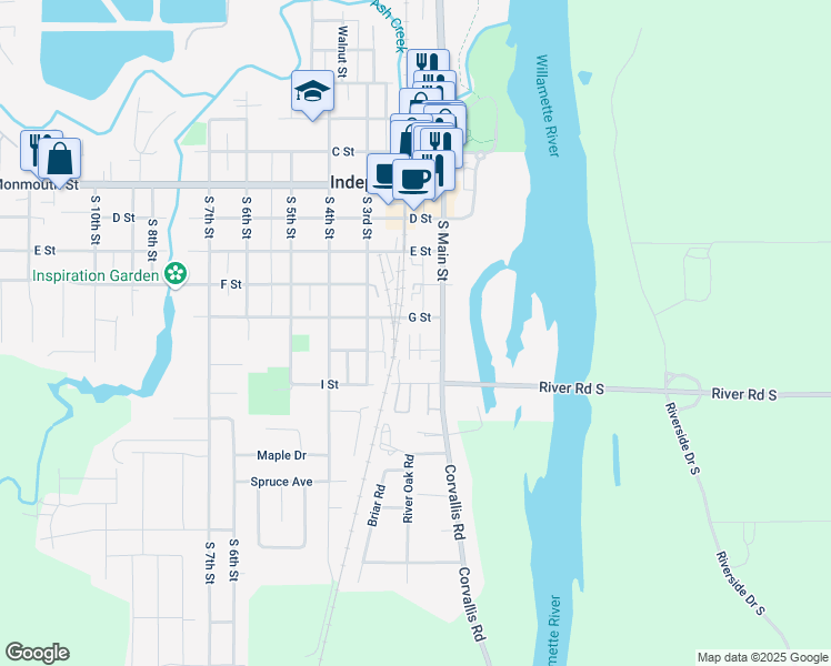 map of restaurants, bars, coffee shops, grocery stores, and more near 170 H Street in Independence