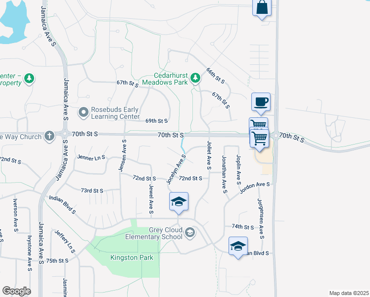map of restaurants, bars, coffee shops, grocery stores, and more near 7028 Jocelyn Avenue South in Cottage Grove