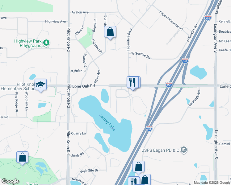 map of restaurants, bars, coffee shops, grocery stores, and more near 3005 Eagandale Place in Saint Paul
