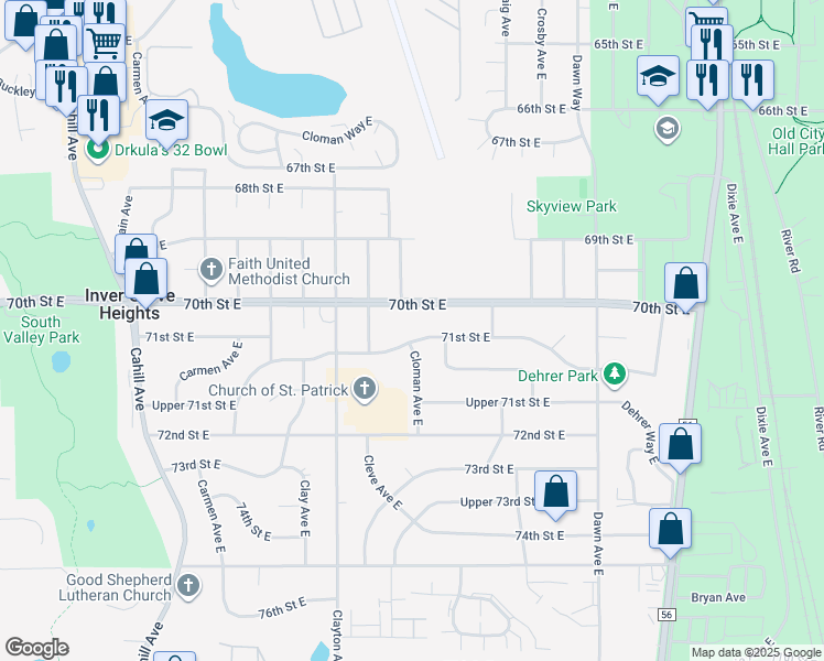 map of restaurants, bars, coffee shops, grocery stores, and more near 7106 Cloman Avenue East in Inver Grove Heights