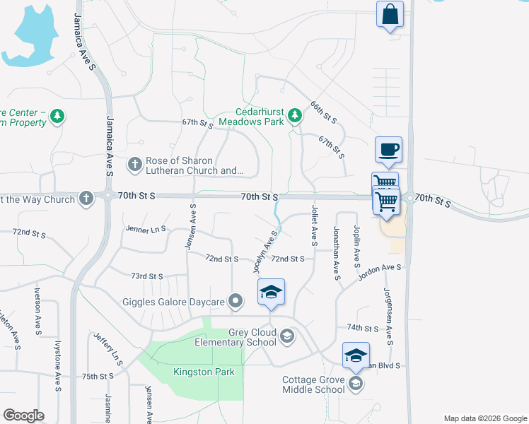 map of restaurants, bars, coffee shops, grocery stores, and more near 7086 Jocelyn Alcove in Cottage Grove