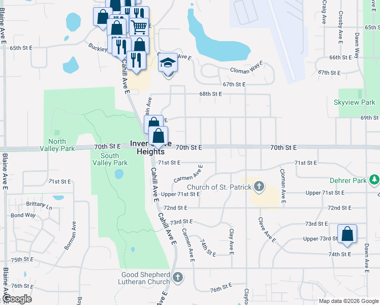 map of restaurants, bars, coffee shops, grocery stores, and more near 3268 71st Street East in Inver Grove Heights