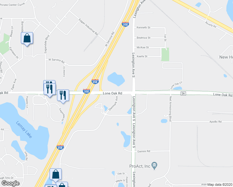 map of restaurants, bars, coffee shops, grocery stores, and more near 3015 Denmark Ave in St Paul