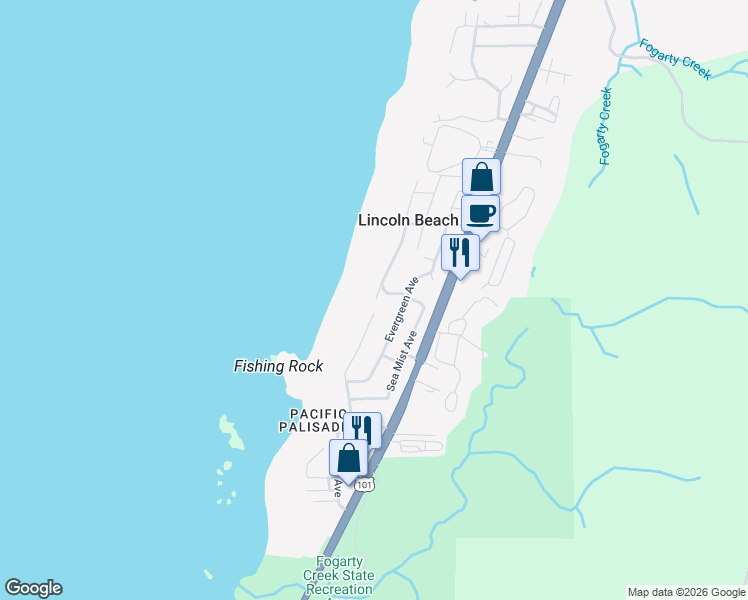 map of restaurants, bars, coffee shops, grocery stores, and more near 3949-3999 Lincoln Ave in Depoe Bay
