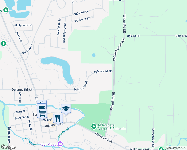 map of restaurants, bars, coffee shops, grocery stores, and more near 5780 Delaney Road Southeast in Turner