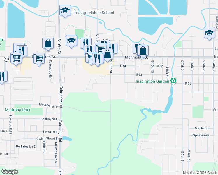 map of restaurants, bars, coffee shops, grocery stores, and more near 632 South 13th Street in Independence