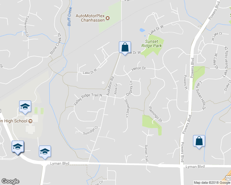 map of restaurants, bars, coffee shops, grocery stores, and more near 8632 Alisa Court in Chanhassen
