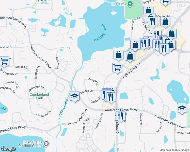 map of restaurants, bars, coffee shops, grocery stores, and more near 8575 Magnolia Trail in Eden Prairie