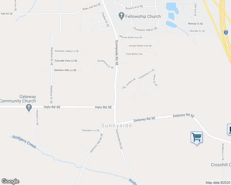 map of restaurants, bars, coffee shops, grocery stores, and more near 7416 Sunnyside Road Southeast in Salem