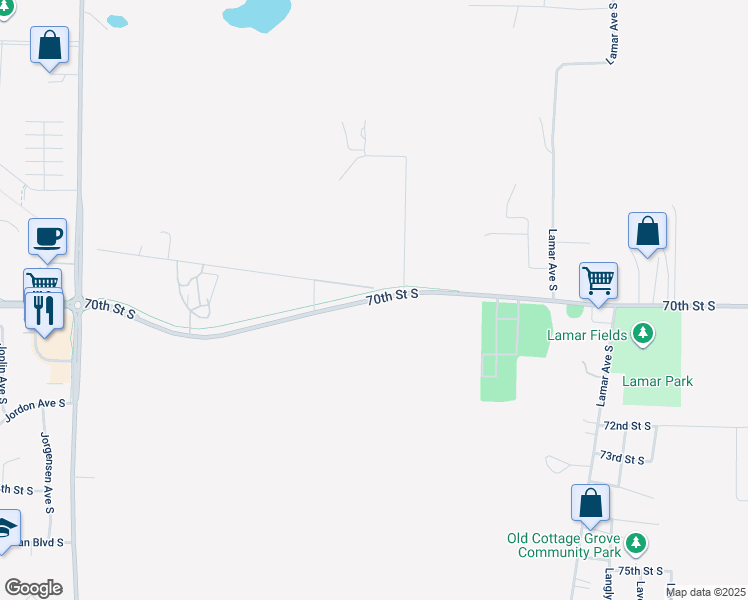 map of restaurants, bars, coffee shops, grocery stores, and more near 70th Street South in Washington County