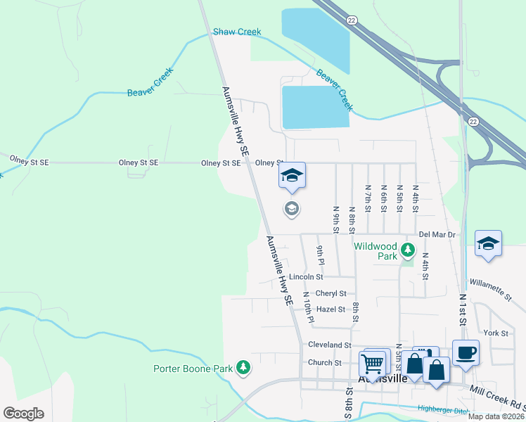 map of restaurants, bars, coffee shops, grocery stores, and more near 572 North 11th Street in Aumsville