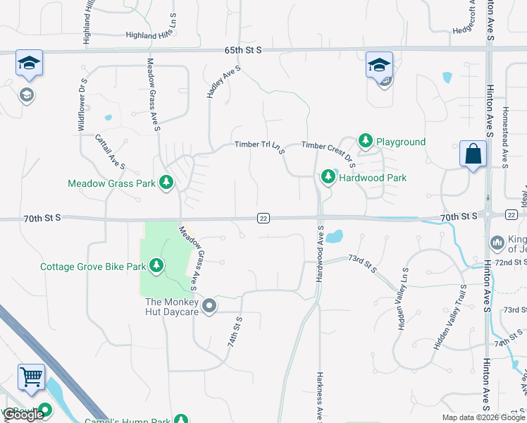 map of restaurants, bars, coffee shops, grocery stores, and more near 6995 Timber Ridge Drive South in Cottage Grove