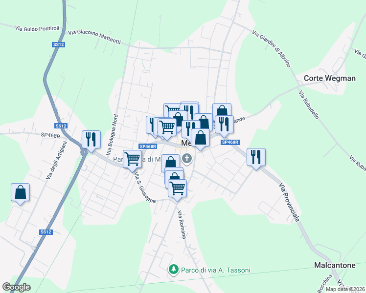 map of restaurants, bars, coffee shops, grocery stores, and more near 1 Via Gregorio Agnini in Medolla