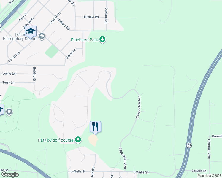 map of restaurants, bars, coffee shops, grocery stores, and more near 2927 East Princeton Avenue in Eau Claire