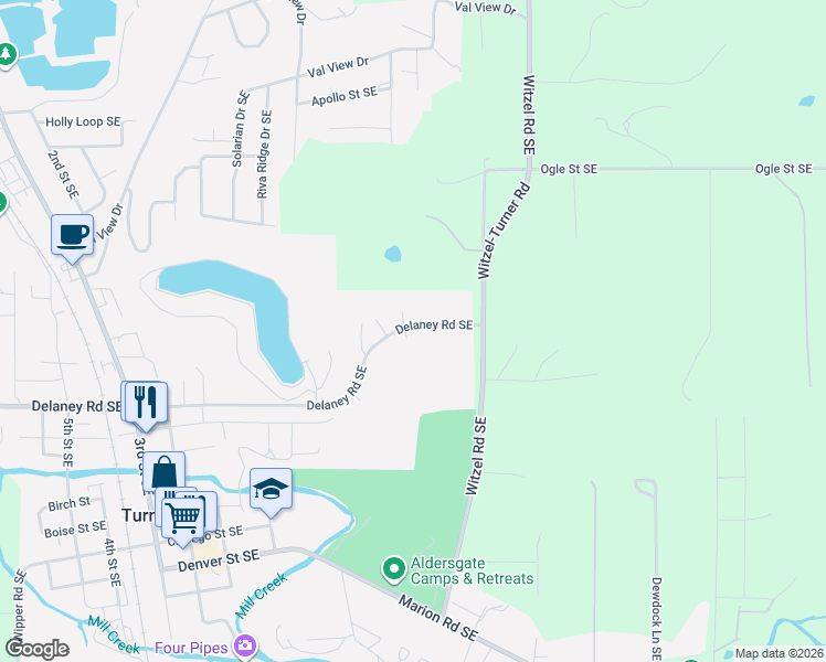 map of restaurants, bars, coffee shops, grocery stores, and more near 5800 Delaney Road Southeast in Turner