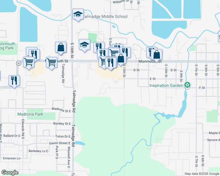 map of restaurants, bars, coffee shops, grocery stores, and more near 1433 F Street in Independence