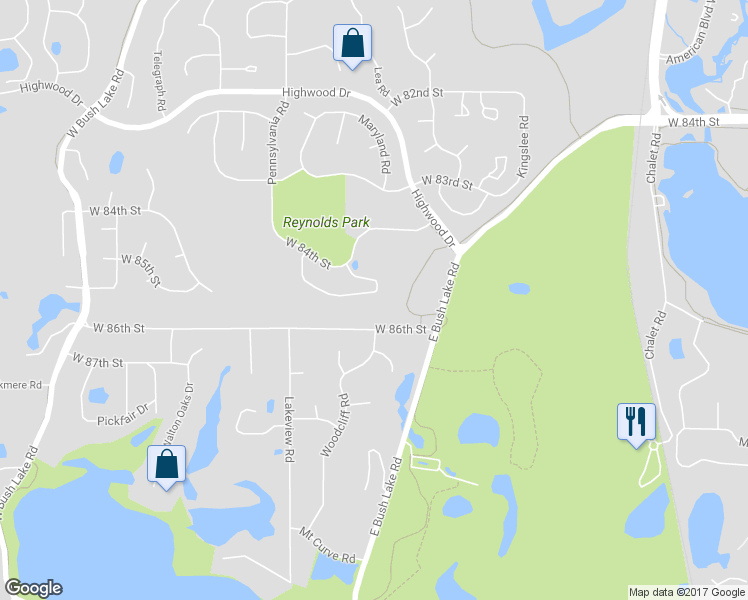 map of restaurants, bars, coffee shops, grocery stores, and more near 7061 Oak Pointe Curve in Bloomington