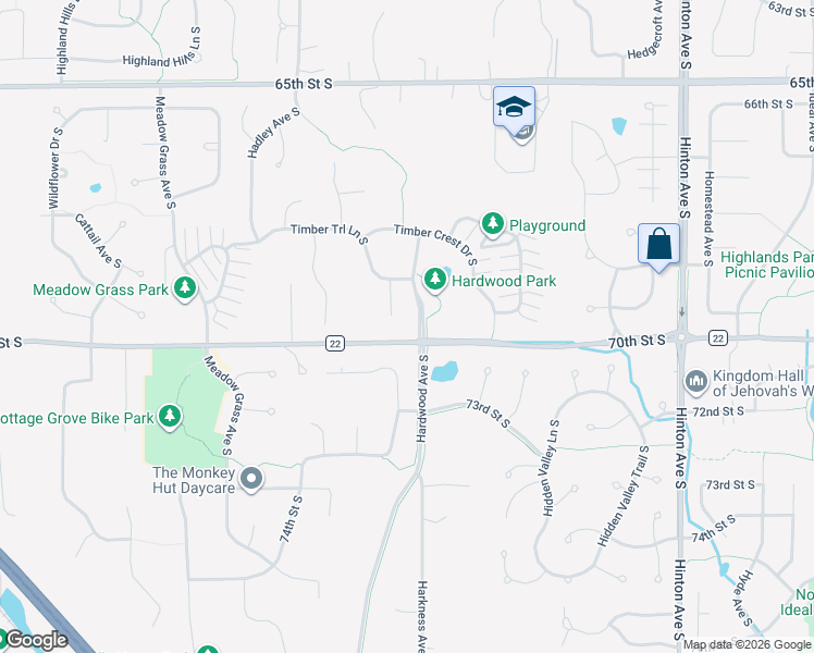 map of restaurants, bars, coffee shops, grocery stores, and more near 6997 Timber Ridge Hollow South in Cottage Grove