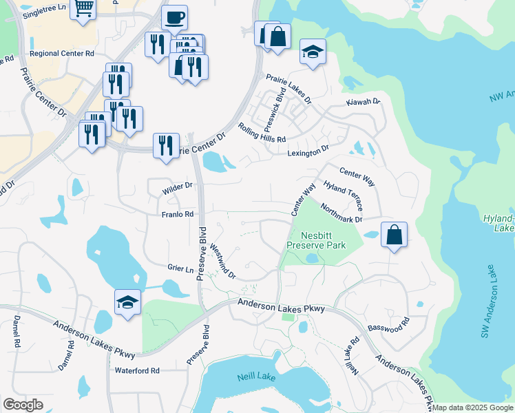 map of restaurants, bars, coffee shops, grocery stores, and more near 11315 Lanewood Circle in Eden Prairie