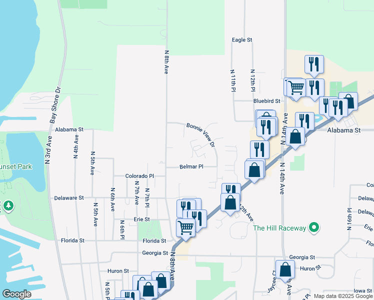 map of restaurants, bars, coffee shops, grocery stores, and more near 902 Alabama Place in Sturgeon Bay