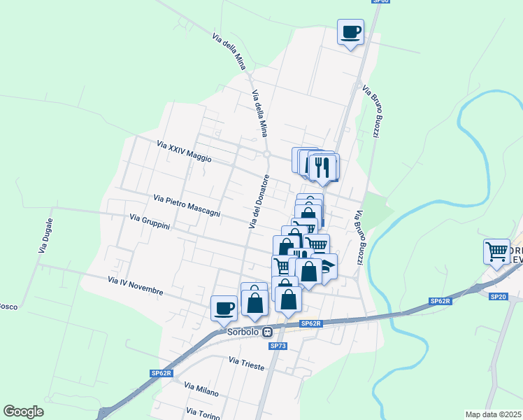map of restaurants, bars, coffee shops, grocery stores, and more near 2 Via Carlo Pisacane in Sorbolo