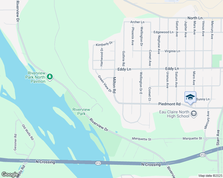 map of restaurants, bars, coffee shops, grocery stores, and more near 2845 Green View Drive in Eau Claire