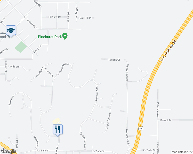 map of restaurants, bars, coffee shops, grocery stores, and more near 4209 Bennington Court in Eau Claire