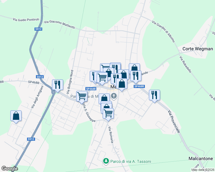 map of restaurants, bars, coffee shops, grocery stores, and more near 1 Via Gregorio Agnini in Medolla