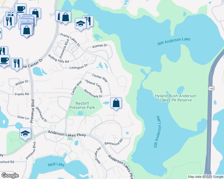 map of restaurants, bars, coffee shops, grocery stores, and more near 10730 Fieldcrest Road in Eden Prairie