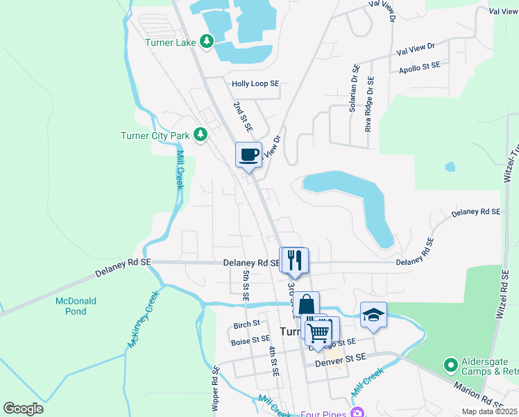 map of restaurants, bars, coffee shops, grocery stores, and more near 7355 3rd Street Southeast in Turner