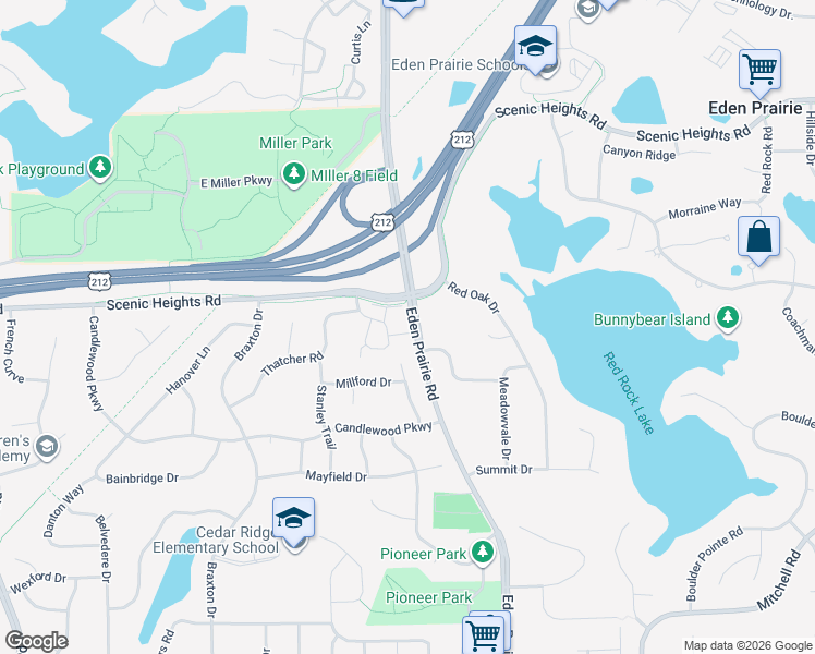map of restaurants, bars, coffee shops, grocery stores, and more near 8528 Ellet Circle in Eden Prairie