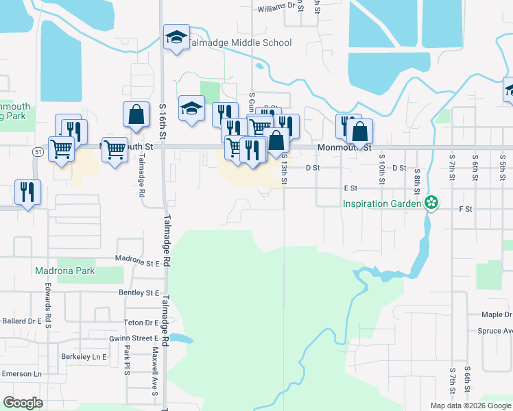 map of restaurants, bars, coffee shops, grocery stores, and more near 1400 F Street in Independence