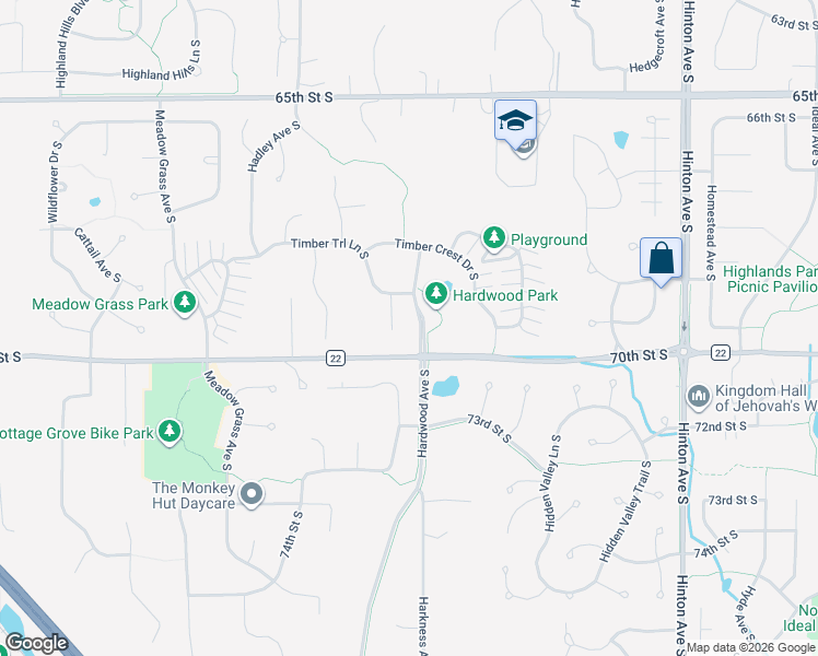 map of restaurants, bars, coffee shops, grocery stores, and more near 6997 Timber Ridge Hollow South in Cottage Grove