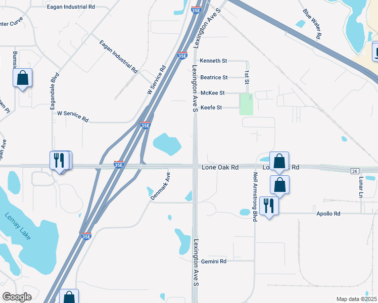 map of restaurants, bars, coffee shops, grocery stores, and more near 2977 Lexington Avenue South in Eagan