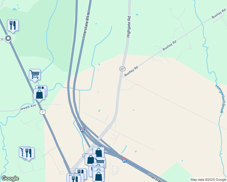map of restaurants, bars, coffee shops, grocery stores, and more near 2600 Highgate Road in Saint Albans City