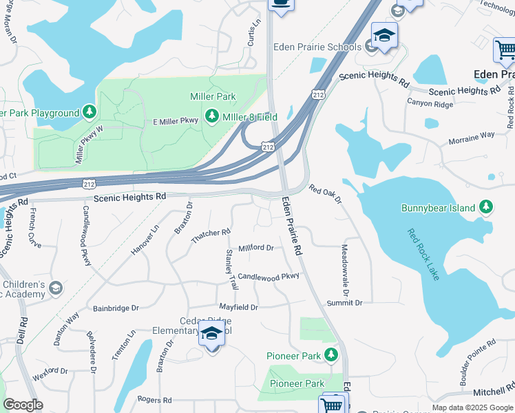 map of restaurants, bars, coffee shops, grocery stores, and more near 8528 Ellet Circle in Eden Prairie