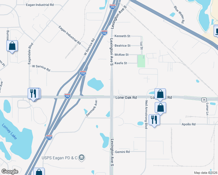 map of restaurants, bars, coffee shops, grocery stores, and more near 2985 Lexington Avenue South in Eagan
