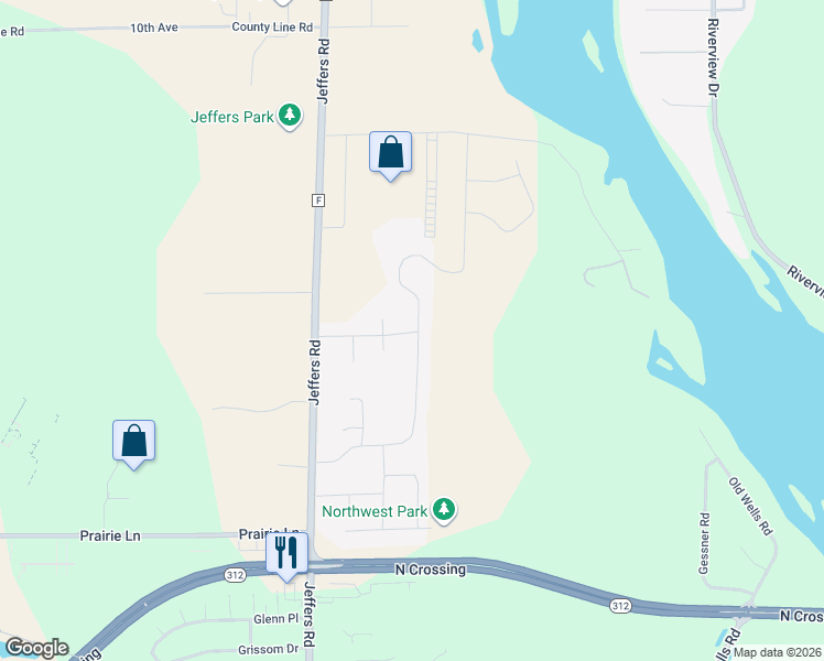 map of restaurants, bars, coffee shops, grocery stores, and more near 5101 Jeffers Road in Eau Claire